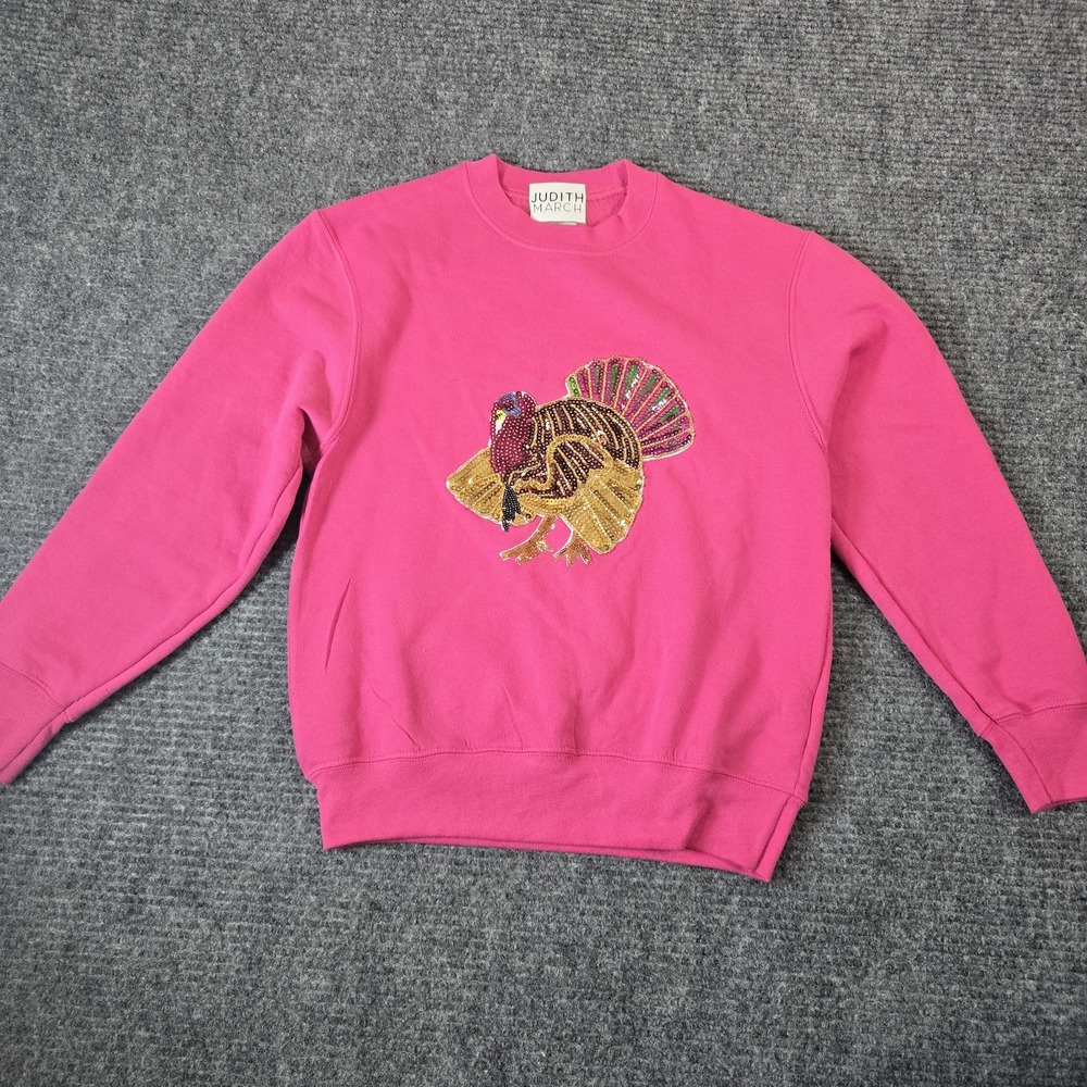 Judith March Girls 10/12 M Pink Sequin Turkey Sweatshirt Thanksgiving Pullover
